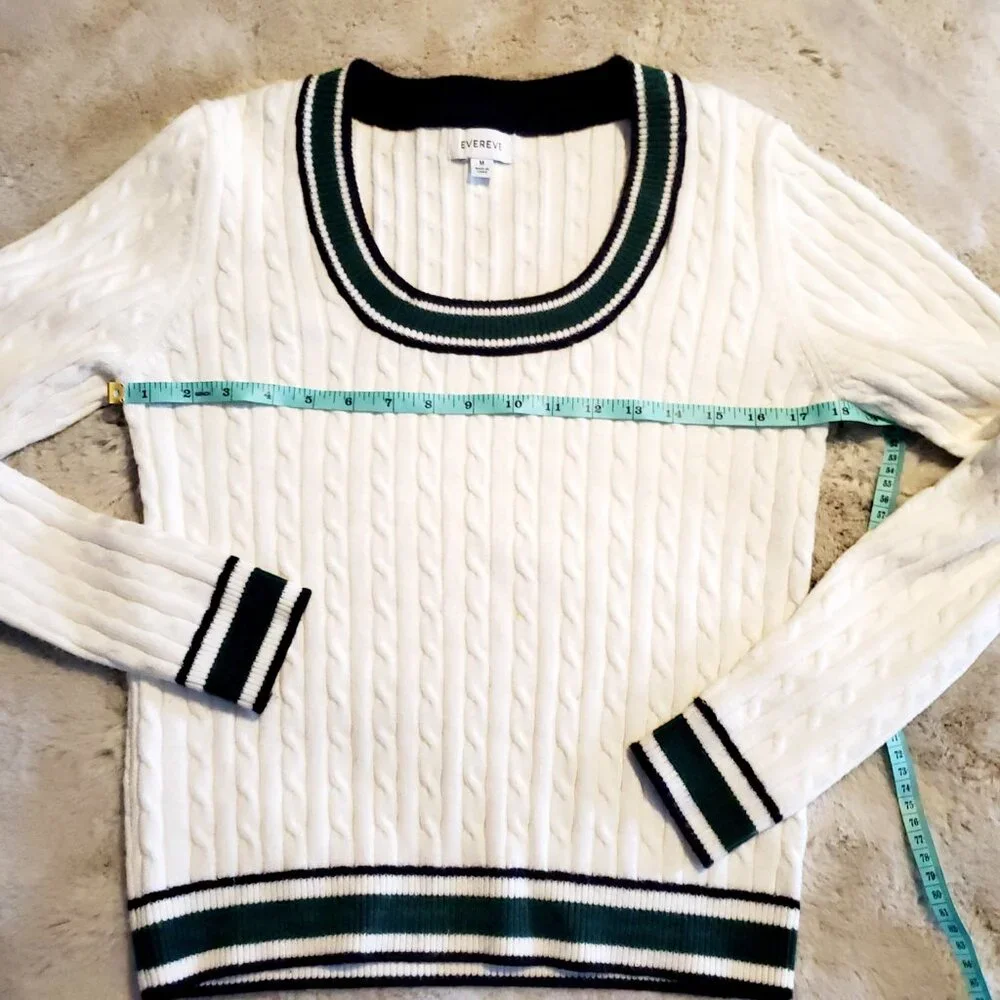 Evereve Cable Knit Scoop Neck Sweater Tennis Preppy Academia Size M